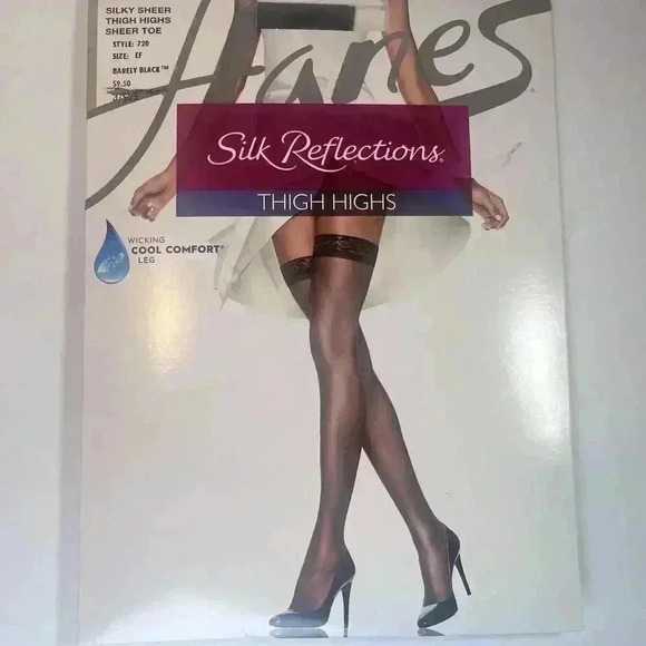 Hanes Silk Reflections Silky Sheer Thigh Highs Size EF Barely Black Style #720 - Picture 9 of 9